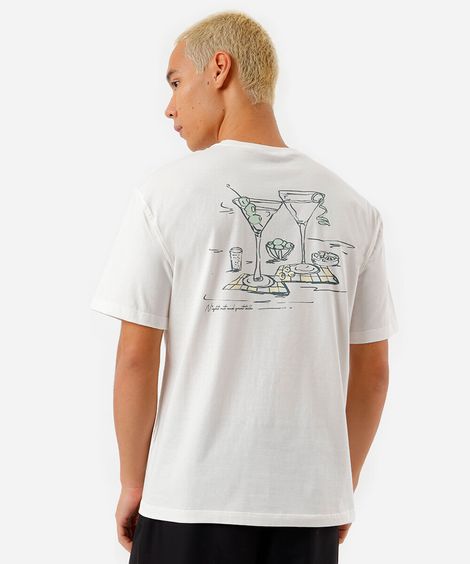 camiseta masculina de algodão drink off white