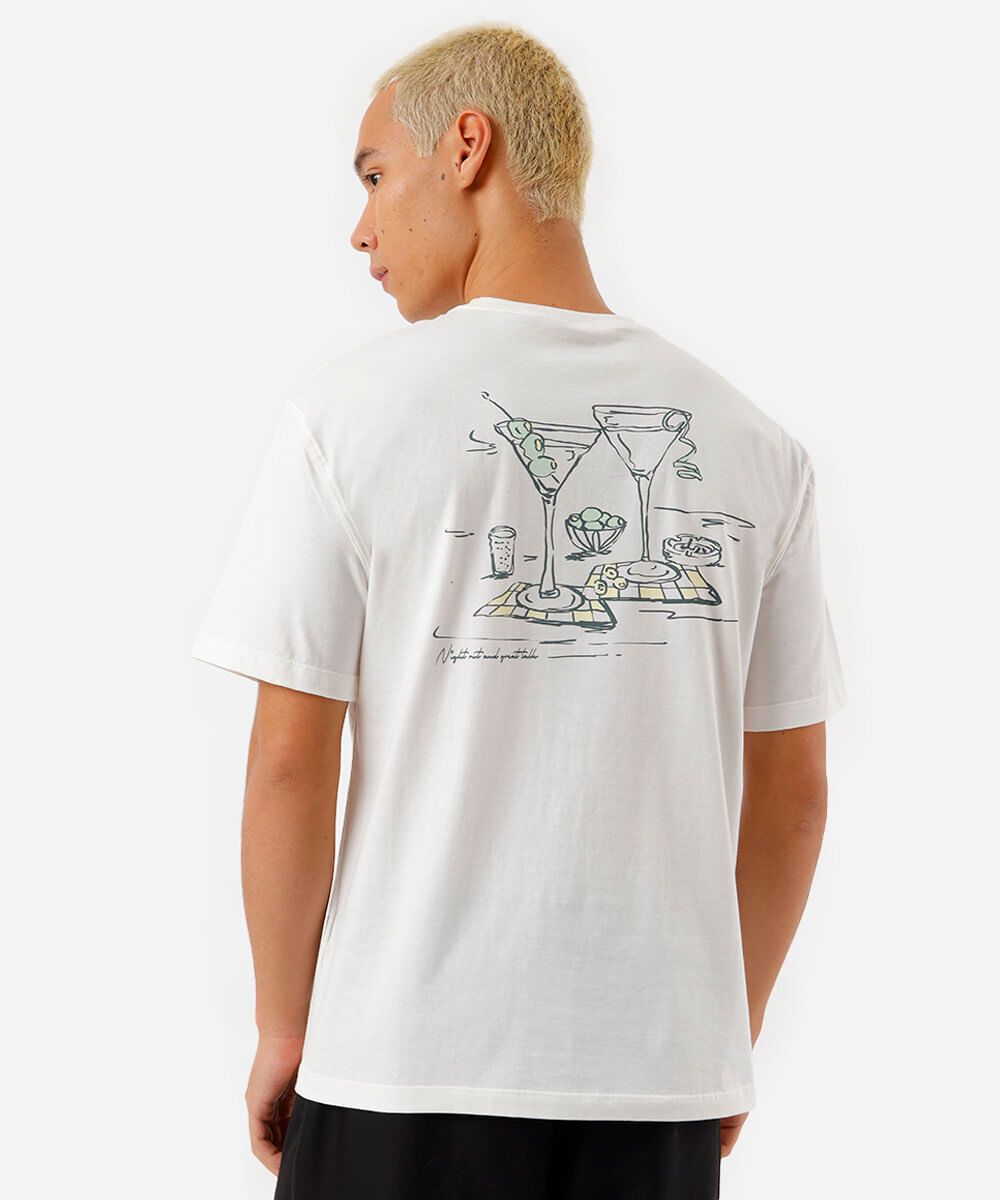 camiseta masculina de algodão drink off white