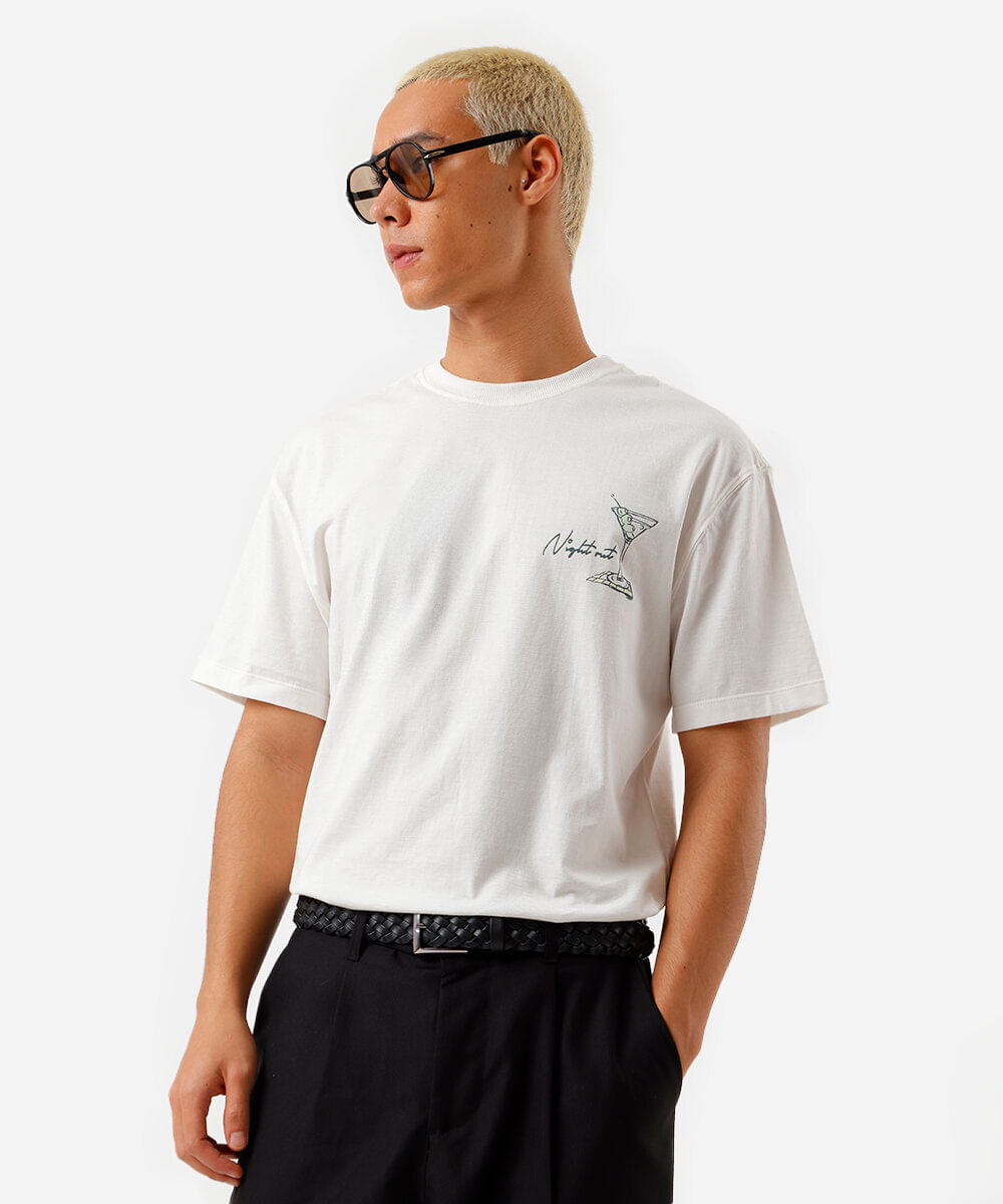 camiseta masculina de algodão drink off white