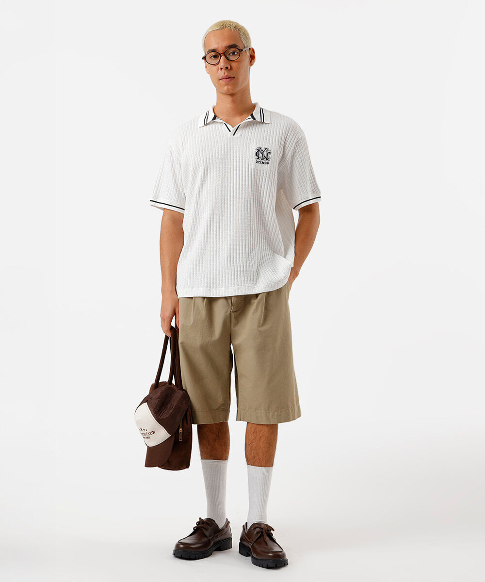 polo box fit masculina com bordado canelada off white