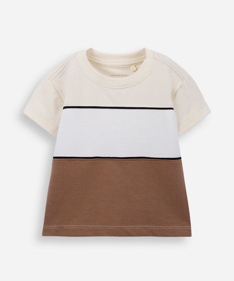 camiseta infantil de algodão mangas curtas listrada marrom