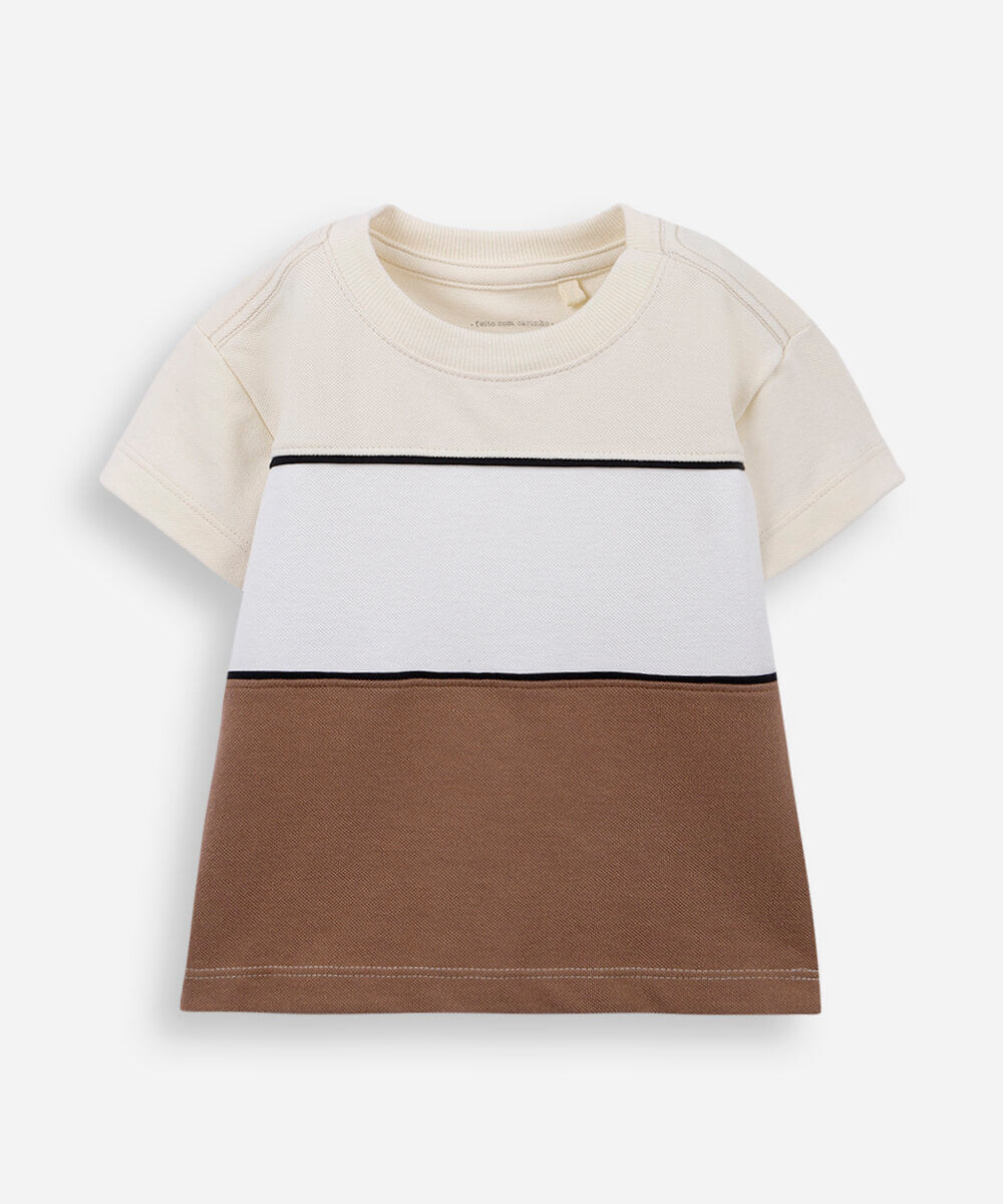 camiseta infantil de algodão mangas curtas listrada marrom