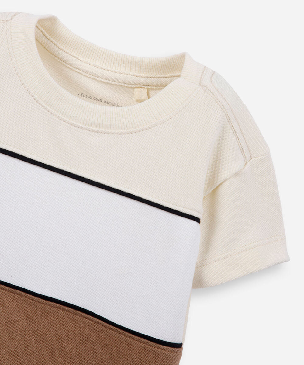 camiseta infantil de algodão mangas curtas listrada marrom