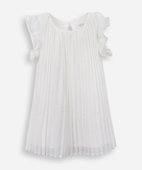 vestido infantil plissado com brilho off white