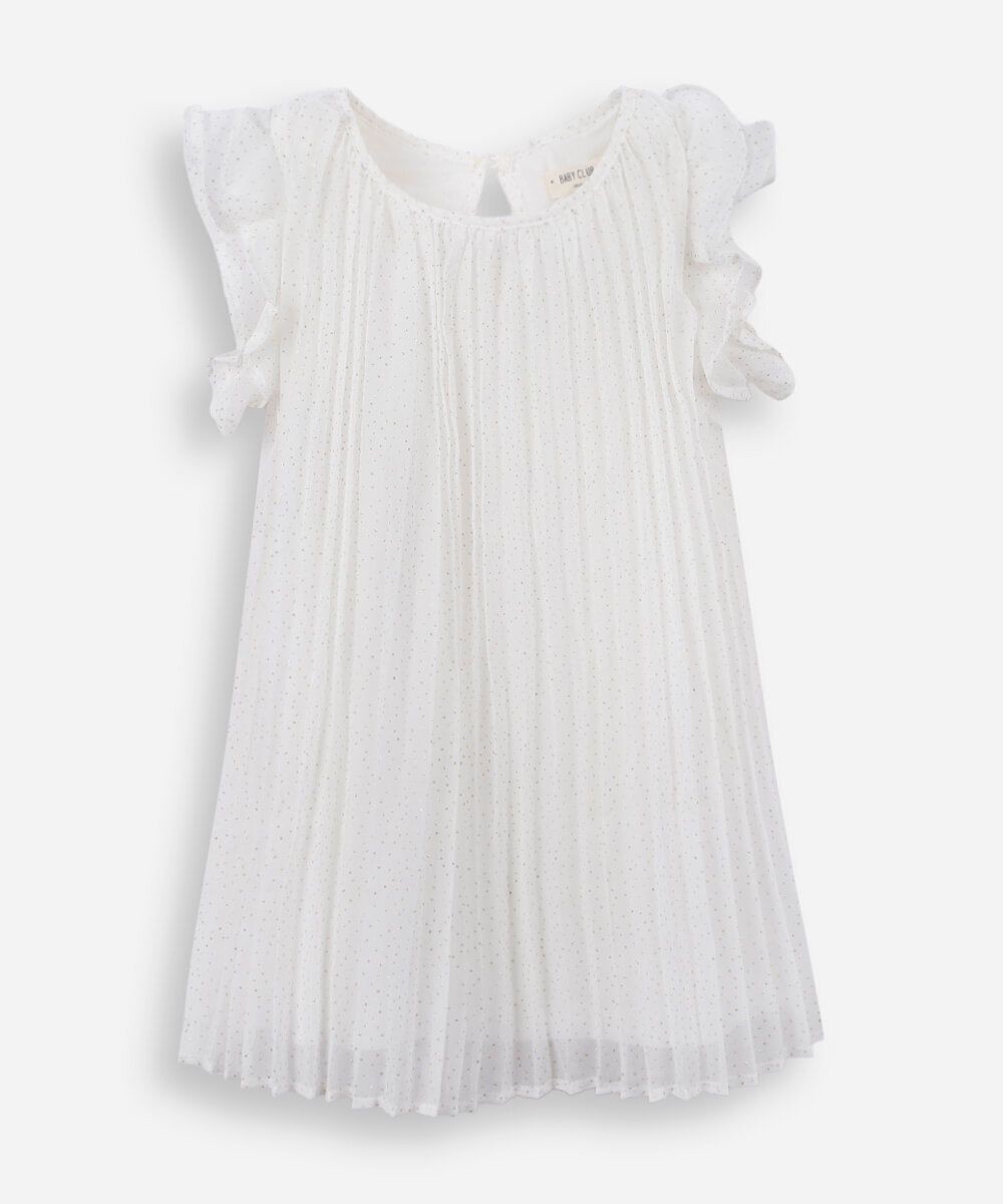 vestido infantil plissado com brilho off white