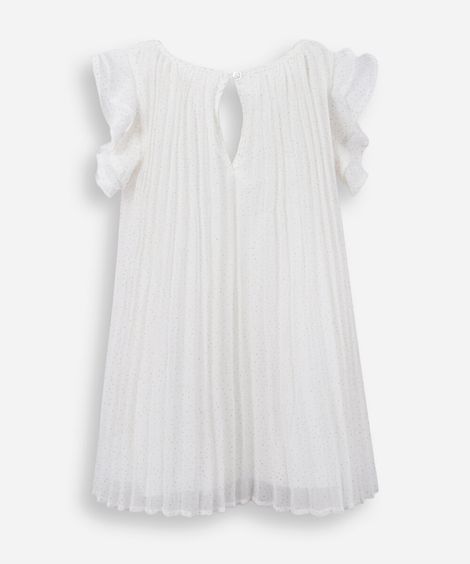 vestido infantil plissado com brilho off white