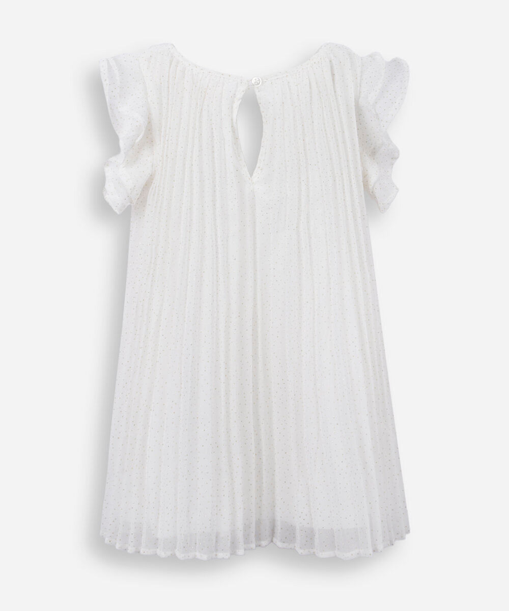 vestido infantil plissado com brilho off white