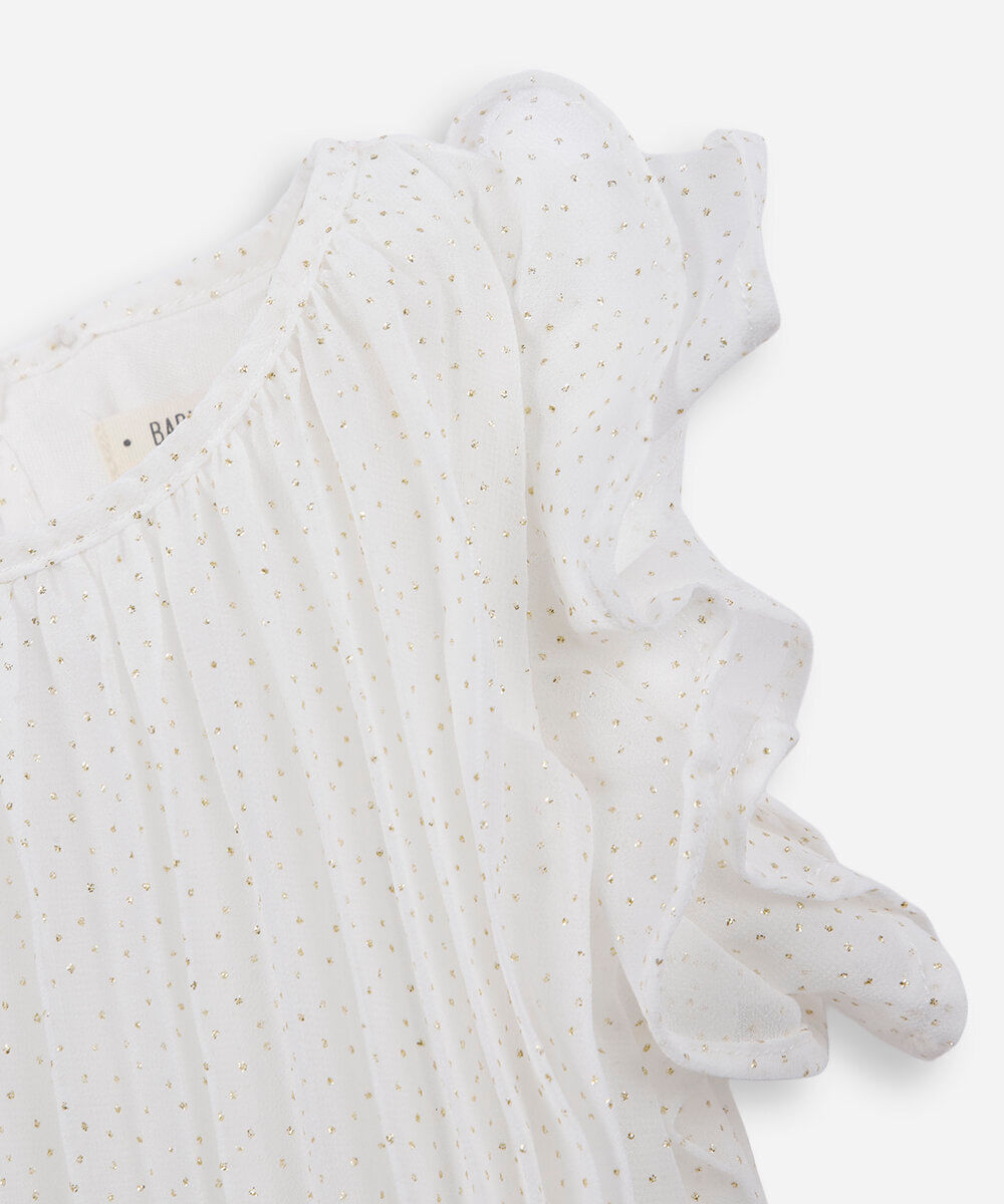vestido infantil plissado com brilho off white