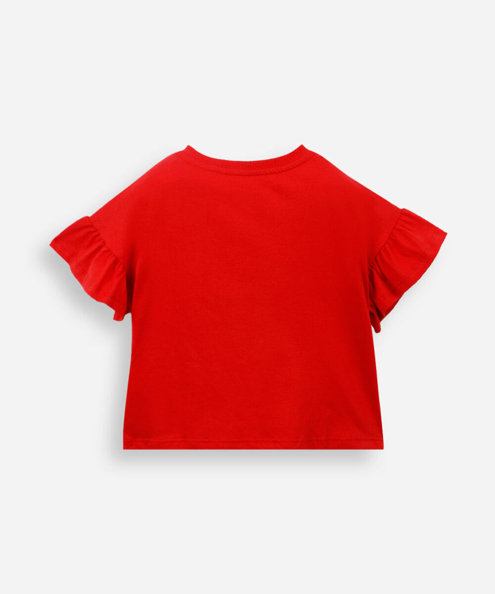camiseta infantil de algodão com paetê vermelho