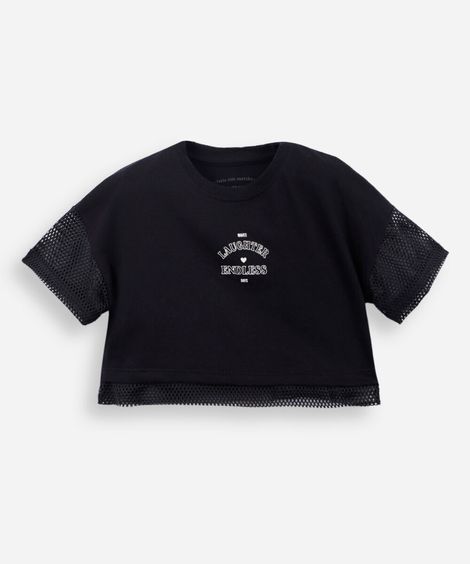 blusa infantil tela mangas curtas preta