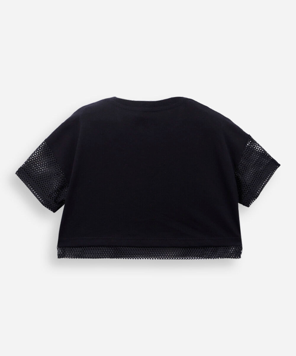 blusa infantil tela mangas curtas preta