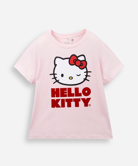 camiseta infantil em algodão hello kitty rosa