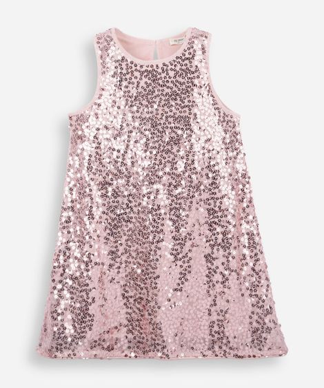 vestido evasê infantil de paetê  rosa