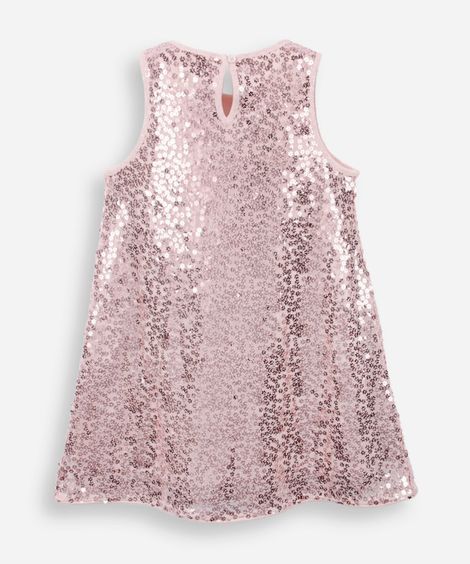 vestido evasê infantil de paetê  rosa