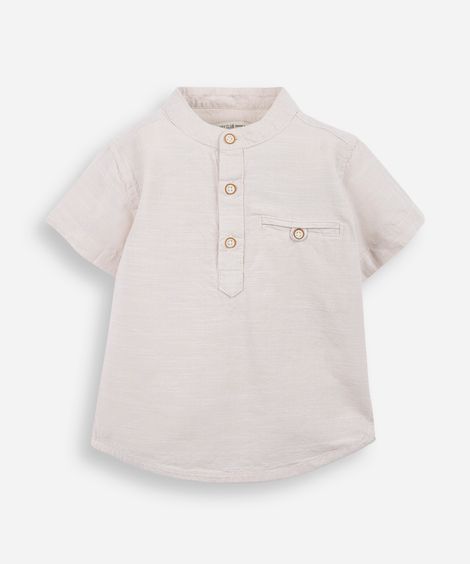 camisa infantil manga curta gola padre com bolso bege