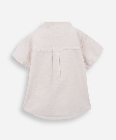 camisa infantil manga curta gola padre com bolso bege