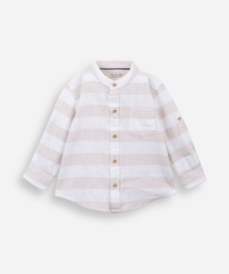 camisa infantil manga longa listrada bege