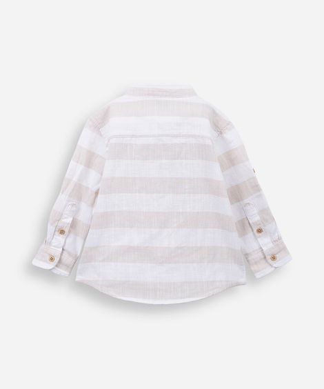 camisa infantil manga longa listrada bege