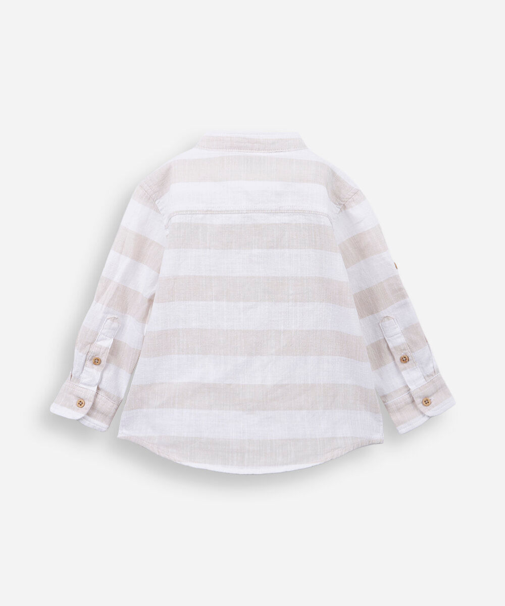 camisa infantil manga longa listrada bege