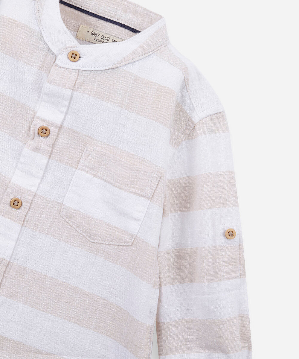 camisa infantil manga longa listrada bege