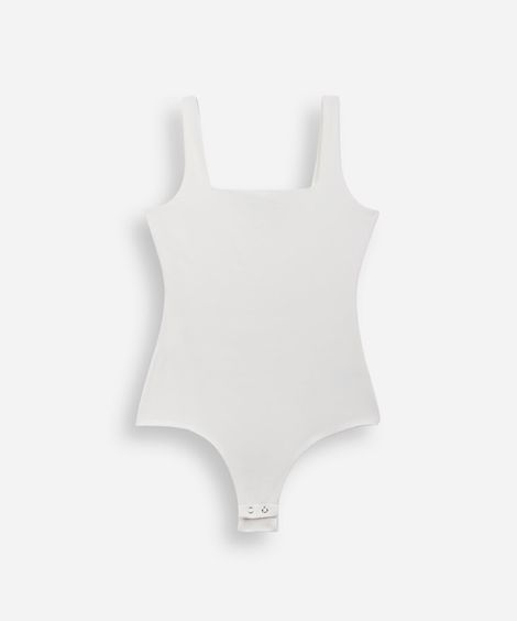 body infantil de poliamida decote quadrado off white