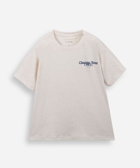camiseta infantil estampa escrita bege