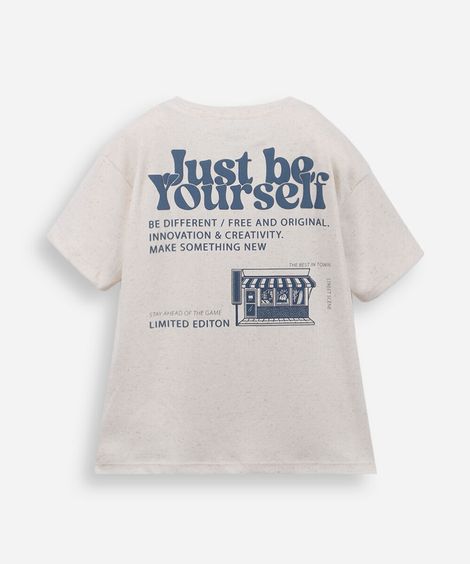 camiseta infantil estampa escrita bege