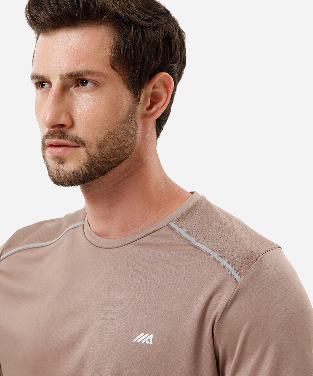 camiseta masculina esportiva refletivos manga curta marrom