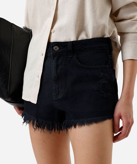 short curto feminino jeans destroyed preto