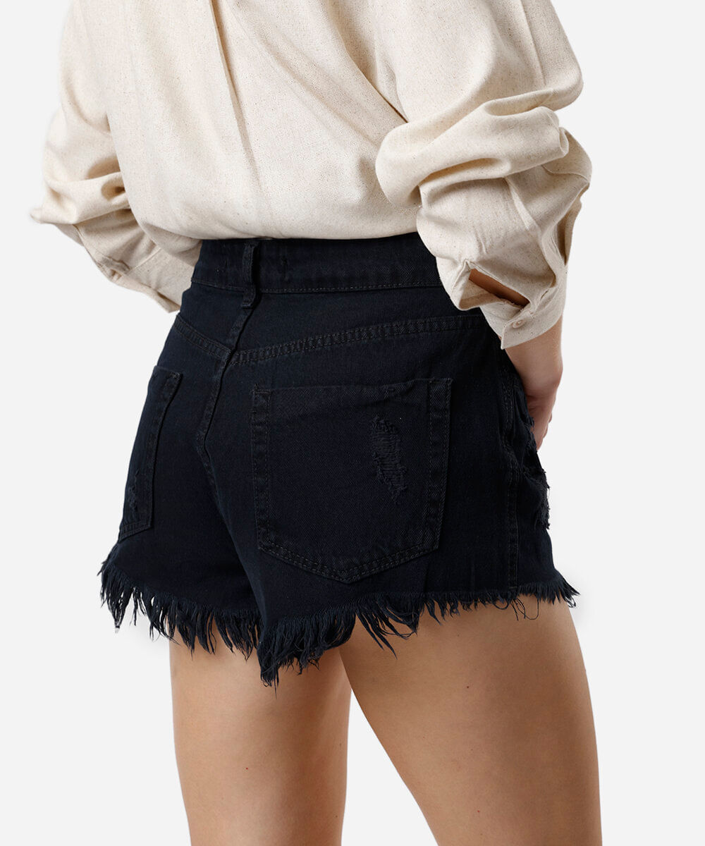 short curto feminino jeans destroyed preto