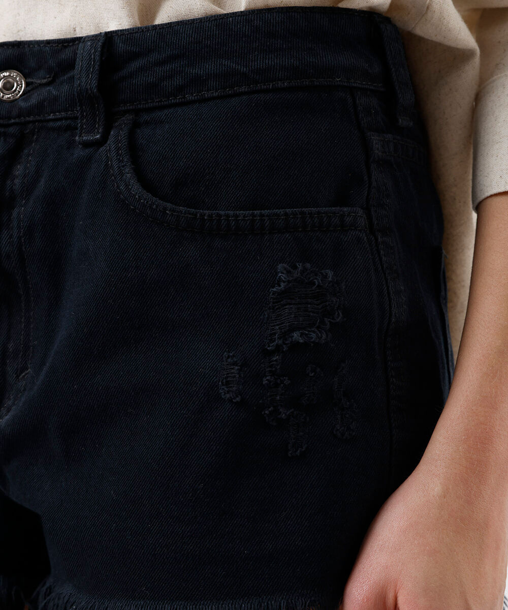 short curto feminino jeans destroyed preto