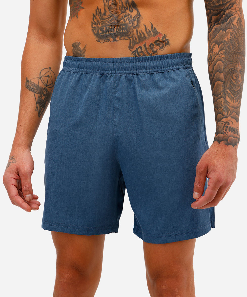 short masculino esportivo bolso com zíper - azul marinho