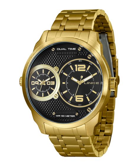 relógio masculino lince dual time mrgh162l p2kx dourado