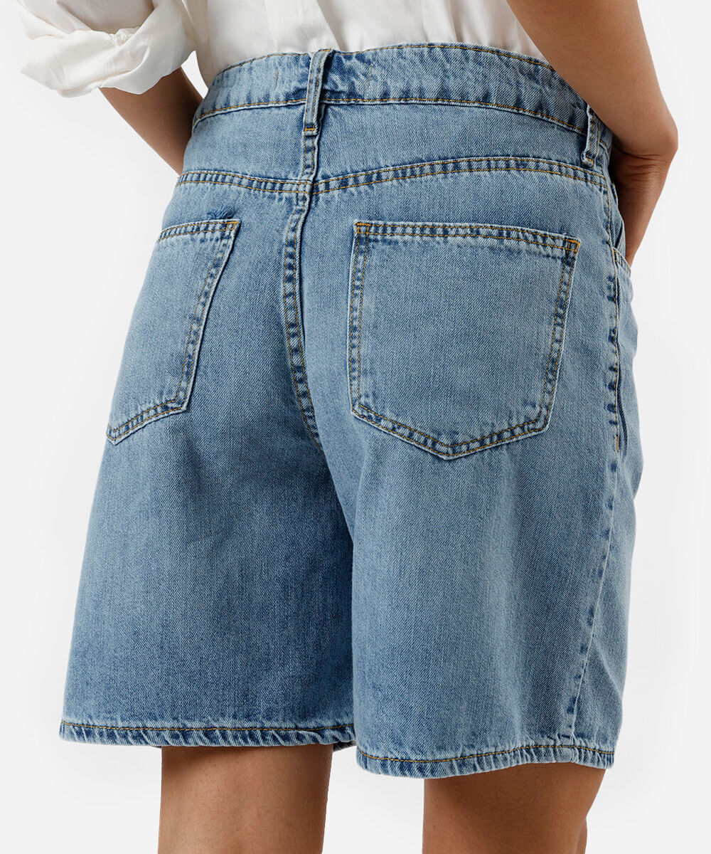 bermuda feminina jeans cintura média azul