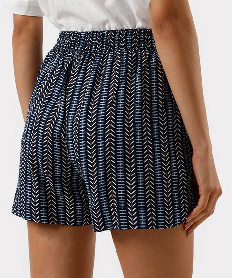 short feminino de viscose cós elástico étnico azul