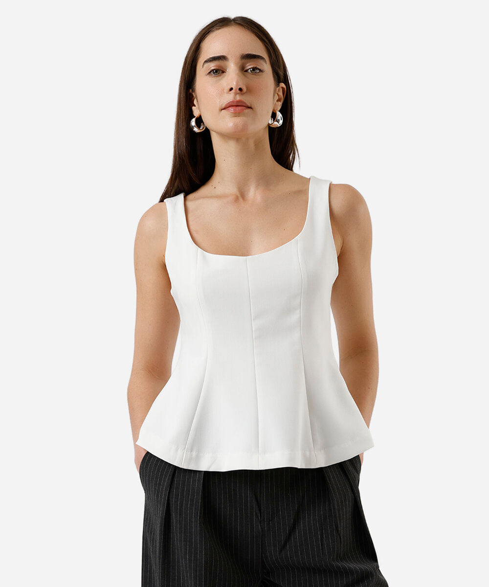 regata peplum feminina com recortes  off white