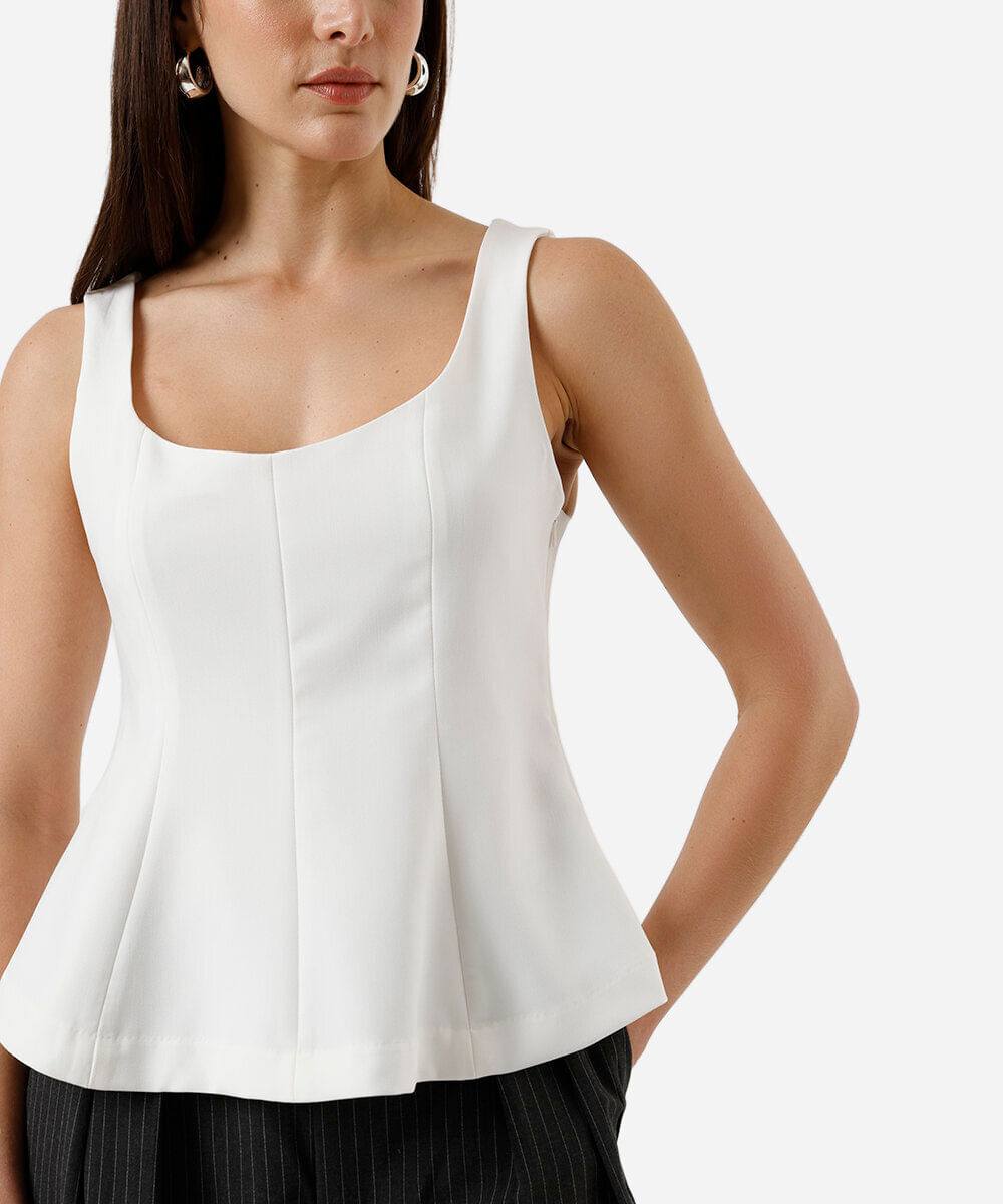 regata peplum feminina com recortes  off white