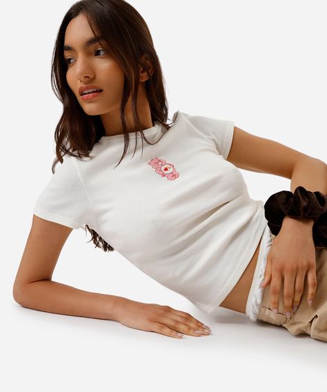 blusa baby look feminina ursinhos carinhosos off white