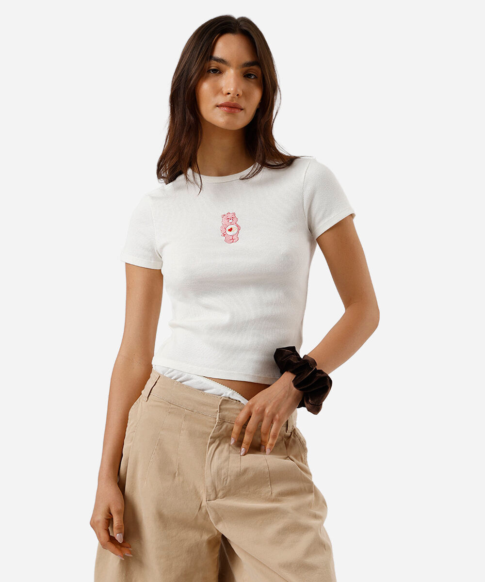 blusa baby look feminina ursinhos carinhosos off white