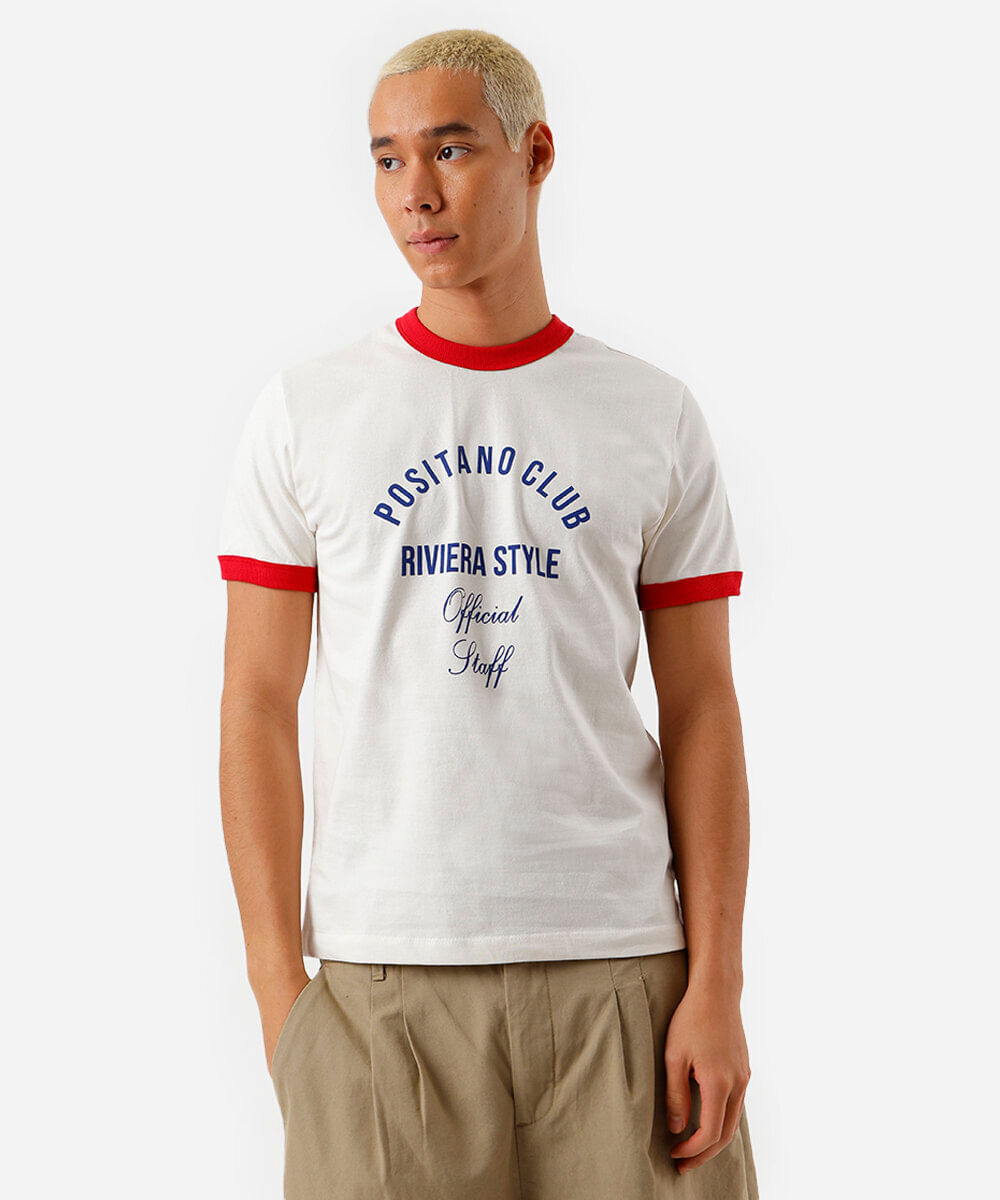 camiseta masculina de algodão positano club off white