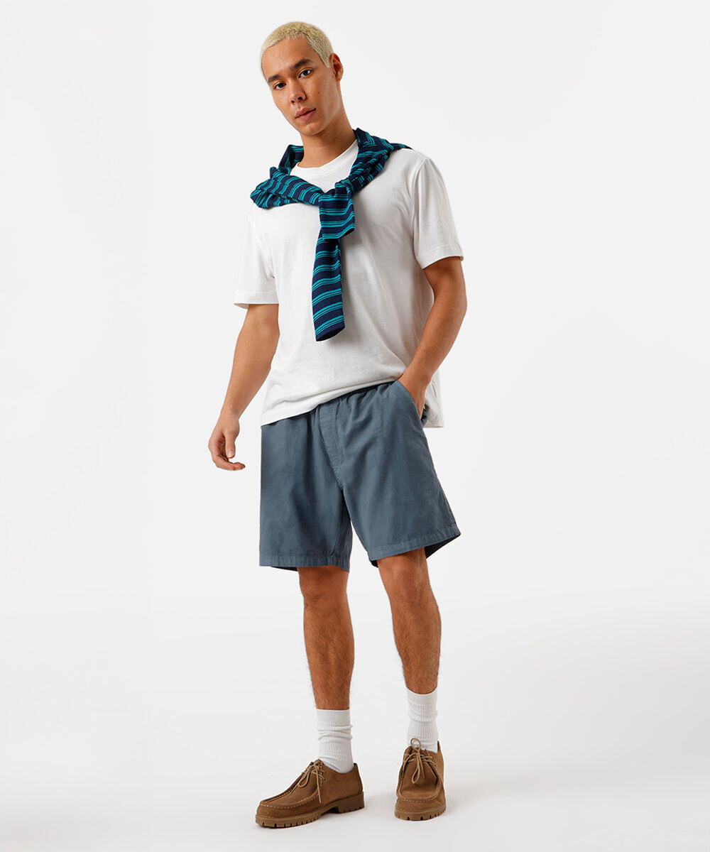 bermuda de sarja cós com elástico azul