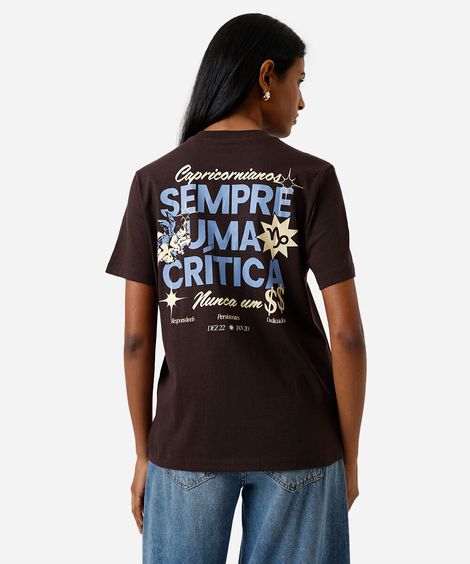 camiseta feminina de algodão signo capricórnio márcia sensitiva marrom