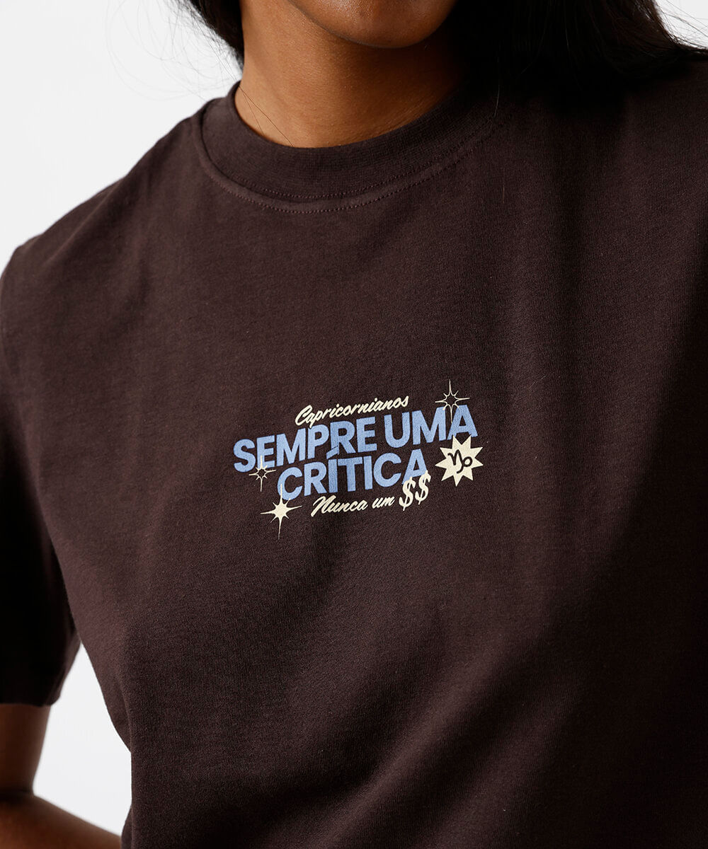 camiseta feminina de algodão signo capricórnio márcia sensitiva marrom