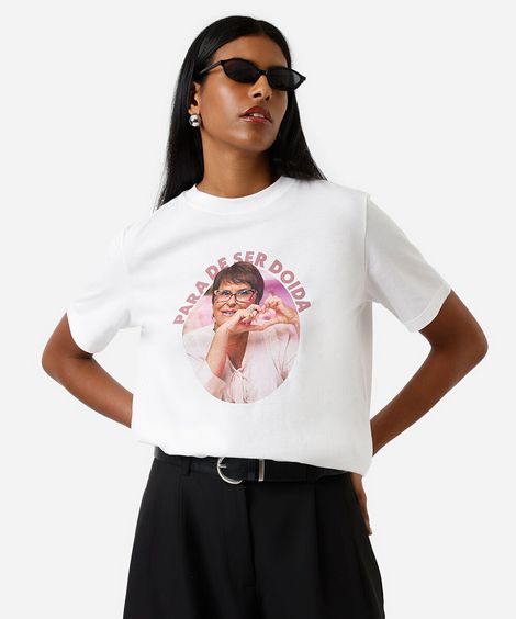 camiseta feminina de algodão estampada márcia sensitiva off white