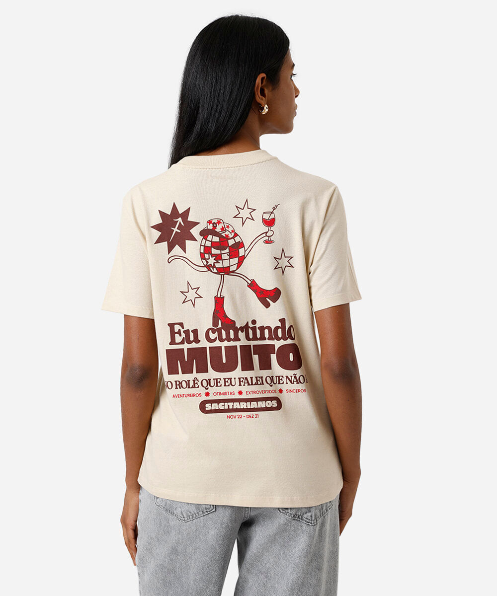 camiseta feminina de algodão signo sagitário márcia sensitiva bege