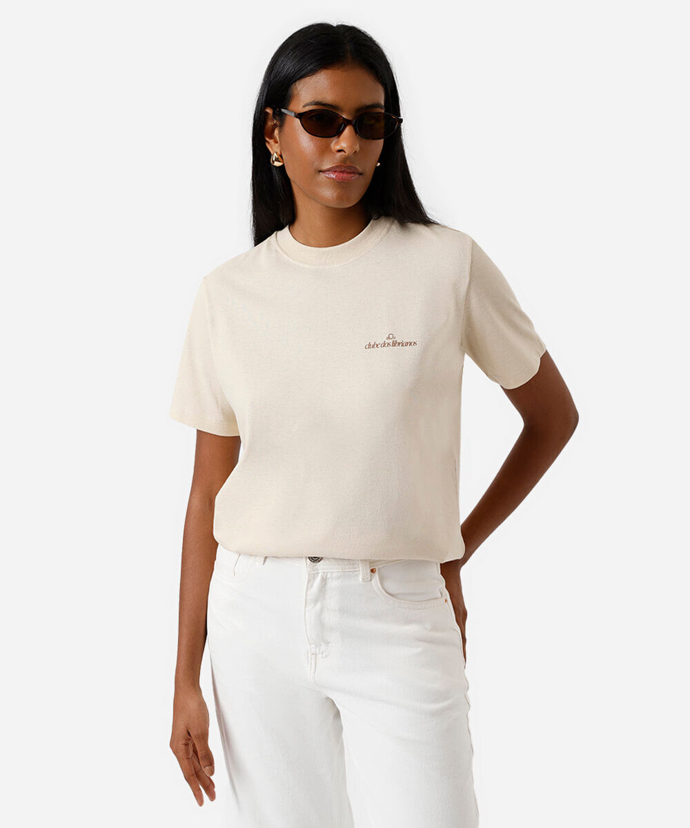 camiseta feminina de algodão signo libra márcia sensitiva bege