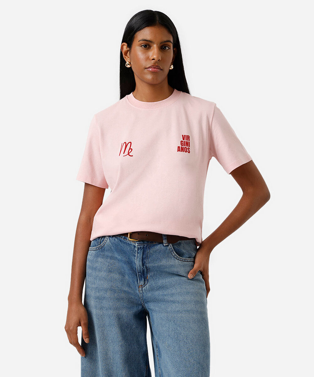 camiseta feminina de algodão signo virgem márcia sensitiva rosa