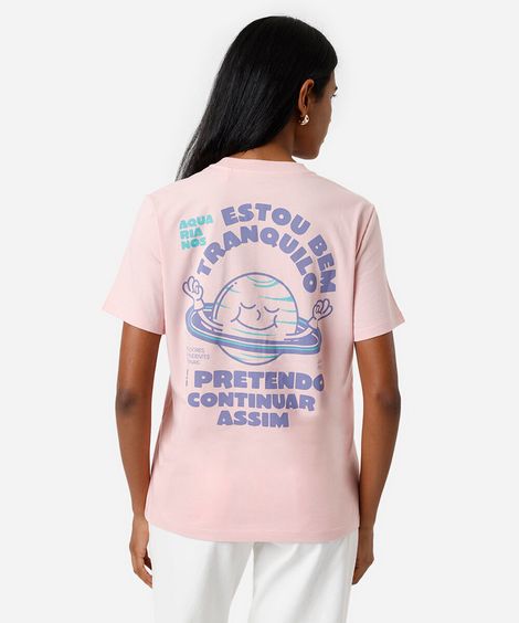 camiseta feminina de algodão signo aquário márcia sensitiva rosa