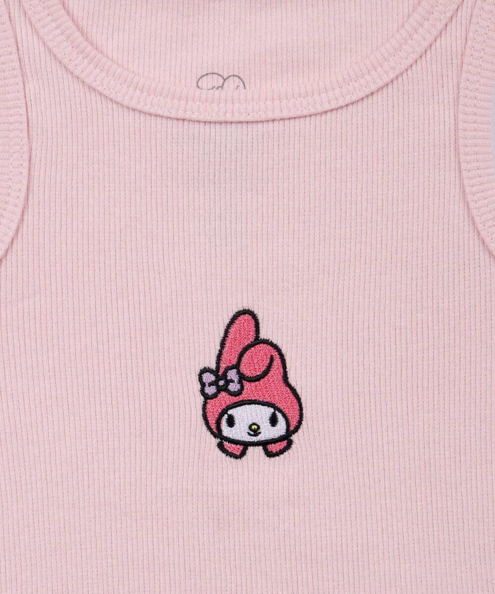 regata infantil de algodão bordado my melody canelada rosa