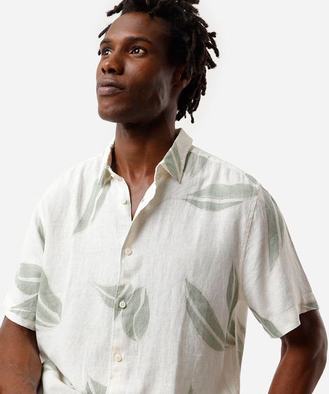 camisa masculina de viscolinho com mangas curtas colorido